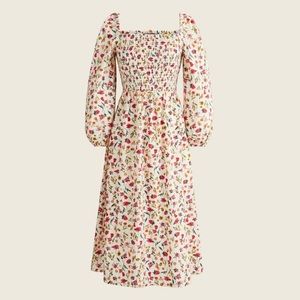 J. CREW Floral Puff Sleeve Smocked Cottagecore Peasant Midi Dress Size XS BD499